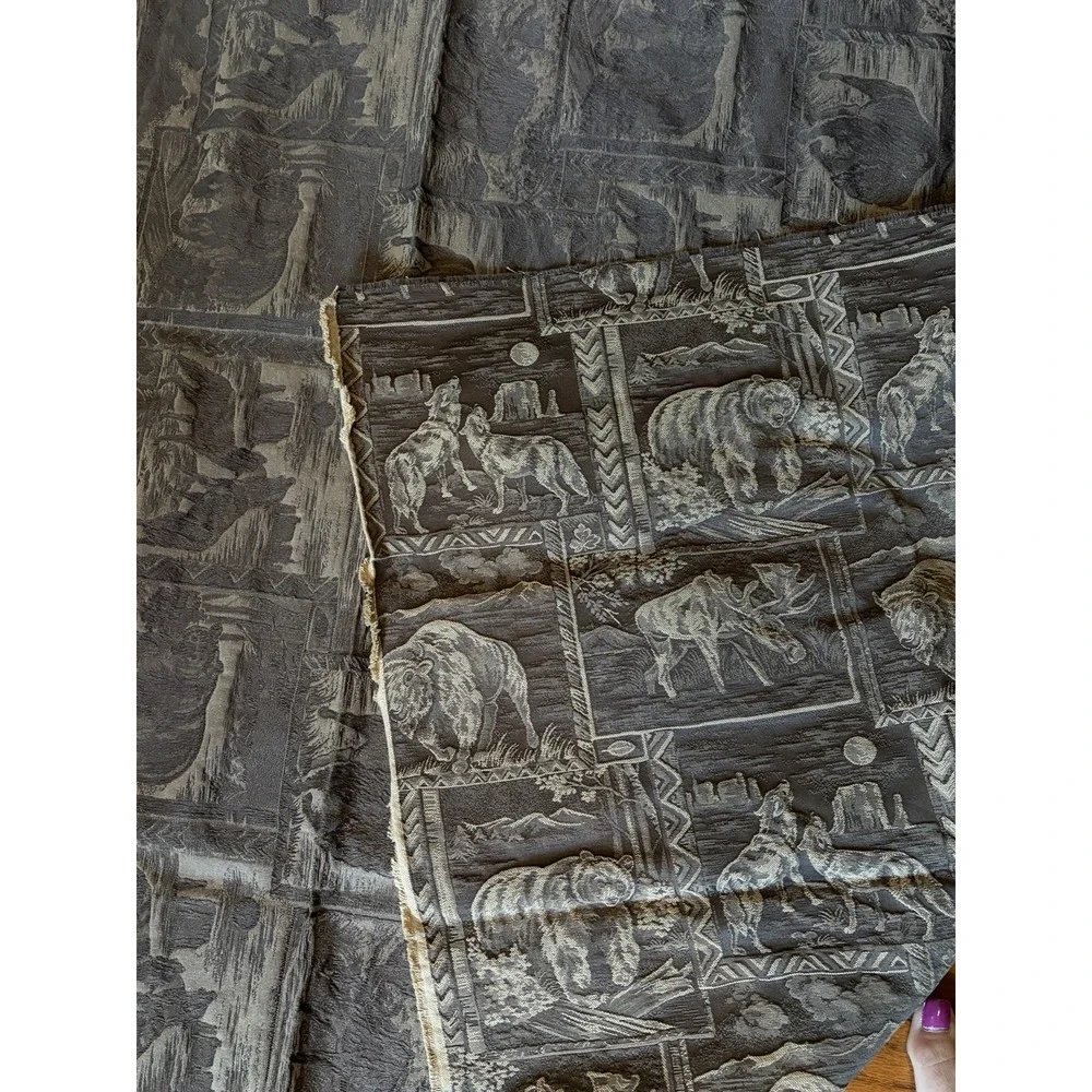 Fabric Piece Upholstery Drapery Tapestry Moose Bear Wolf Buffalo Pattern 56 X 73